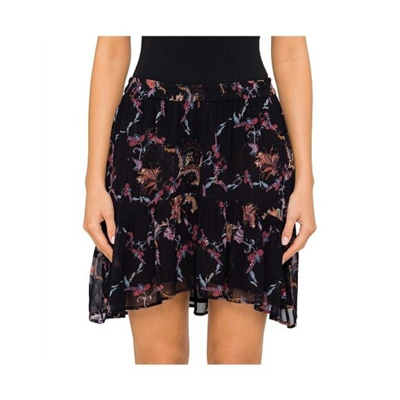 IRO NWT Lilie Mini Skirt Black Pink Rufflle Printed Floral...